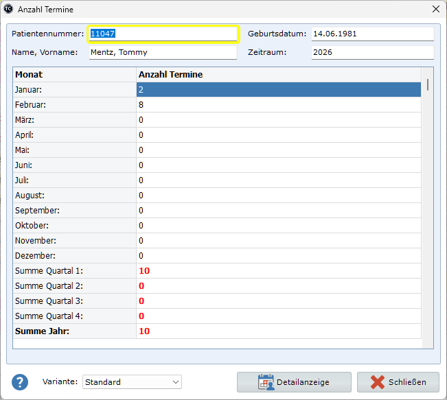 Termine eines Patienten