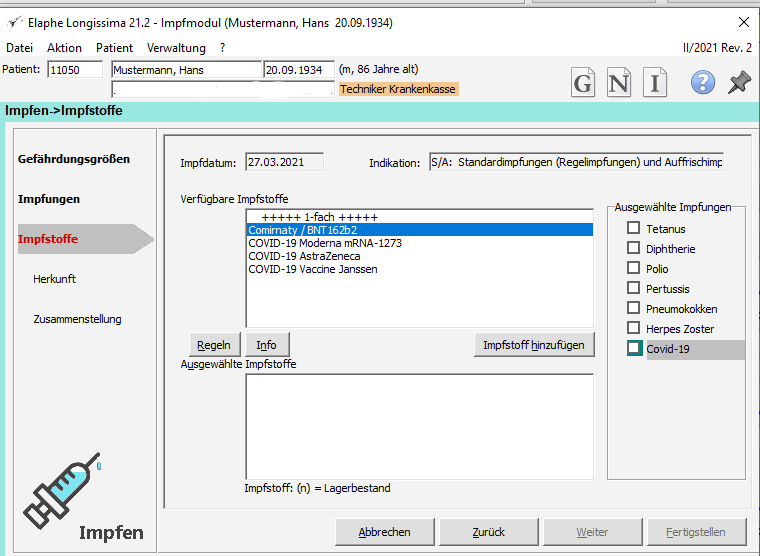 Impfmodul Praxissoftware Elaphe Longissima