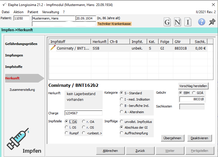 Impfmodul Praxissoftware Elaphe Longissima